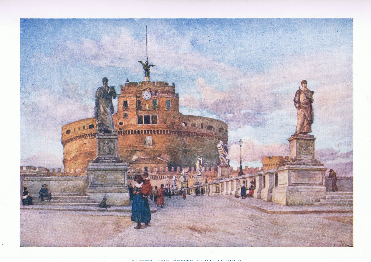 Castel och Ponte Sant Angelo, från Rom utgiven av A & C Black Ltd, 1925 av Alberto Pisa