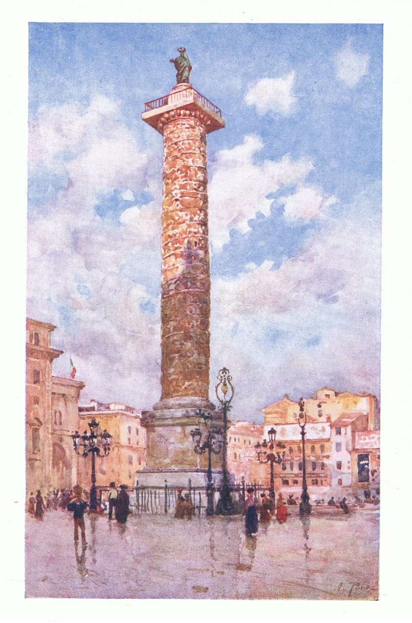 Kolumn av Marcus Aurelius, Piazza Colonna, från Rom utgiven av A & C Black Ltd, 1925 av Alberto Pisa