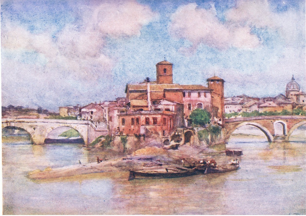 Island of the Tiber-The Isola Sacra, från Rom utgiven av A & C Black Ltd, 1925 av Alberto Pisa