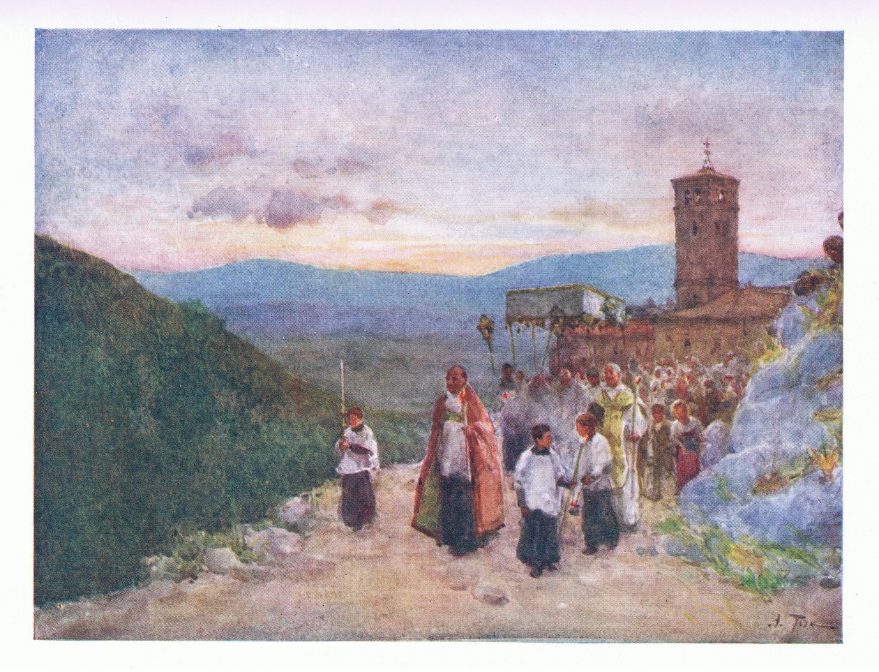 Procession med värden på Subiaco, från Rom utgiven av A & C Black Ltd, 1925 av Alberto Pisa