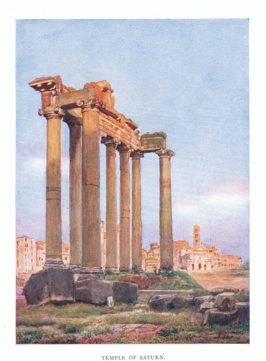 Temple of Saturn, från Rom utgiven av A & C Black Ltd, 1925 av Alberto Pisa
