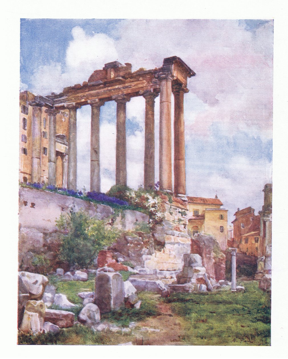 Saturnus tempel, från Basilica Julia i Forum, från Rom publicerad av A & C Black Ltd, 1925 av Alberto Pisa