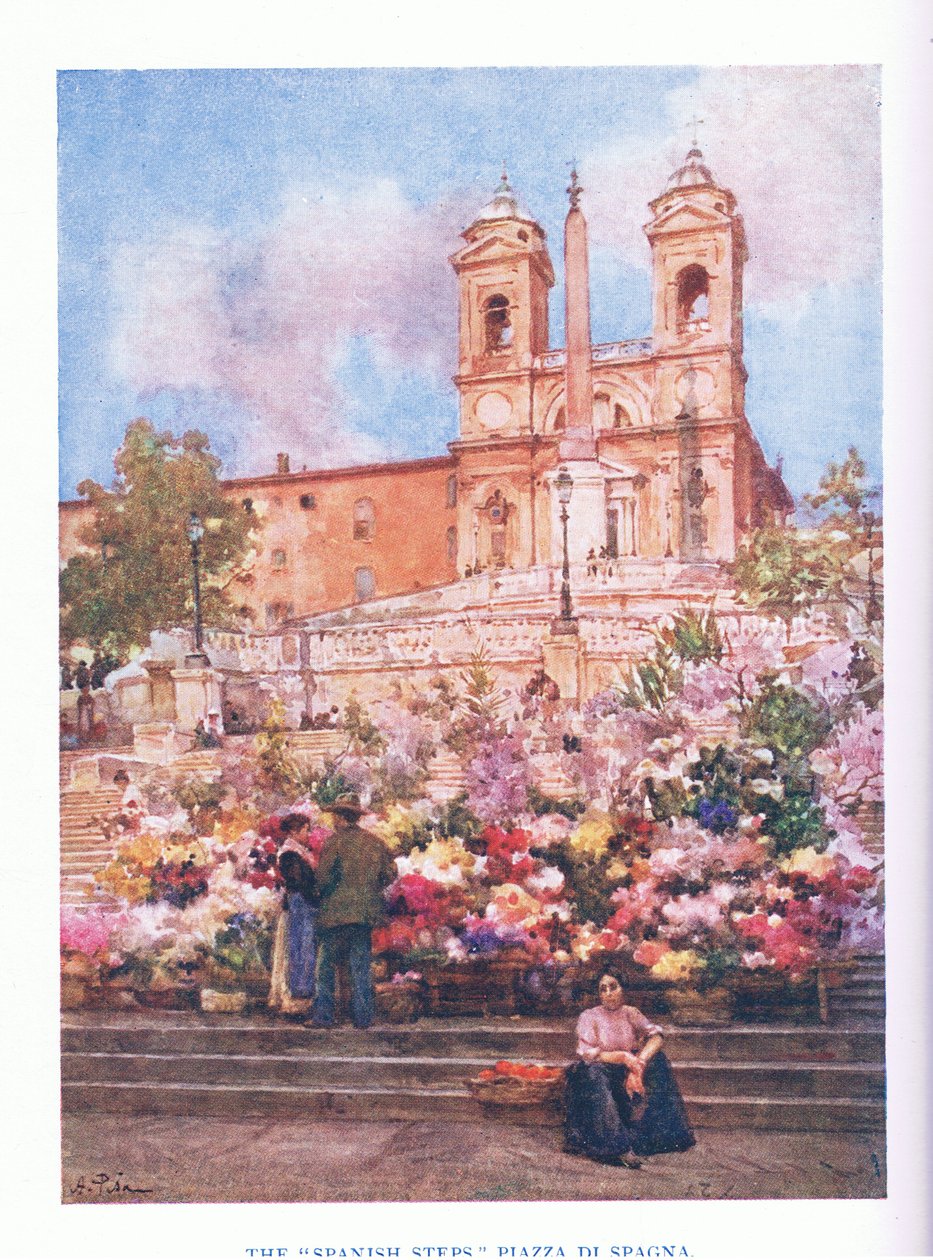 Spanska trappan, Piazza Di Spagna, från Rom utgiven av A & C Black Ltd, 1925 av Alberto Pisa