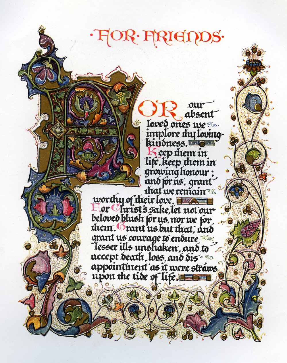 Stevensons bön för vänner, från "Prayers Written at Vailima", utgiven i London av Chatto und Windus med illustrationer av Alberto Sangorski, 1928 (tryckt papper med illustrationer) av Alberto Sangorski