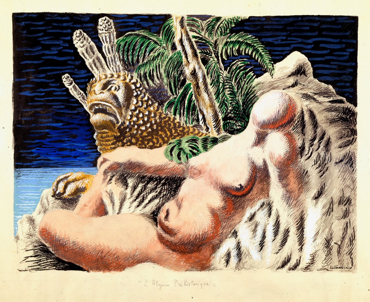Förhistorisk Algeriet Allegorie. Målning av Alberto Savinio (Andrea de Chirico av Alberto (1891 1952) Savinio