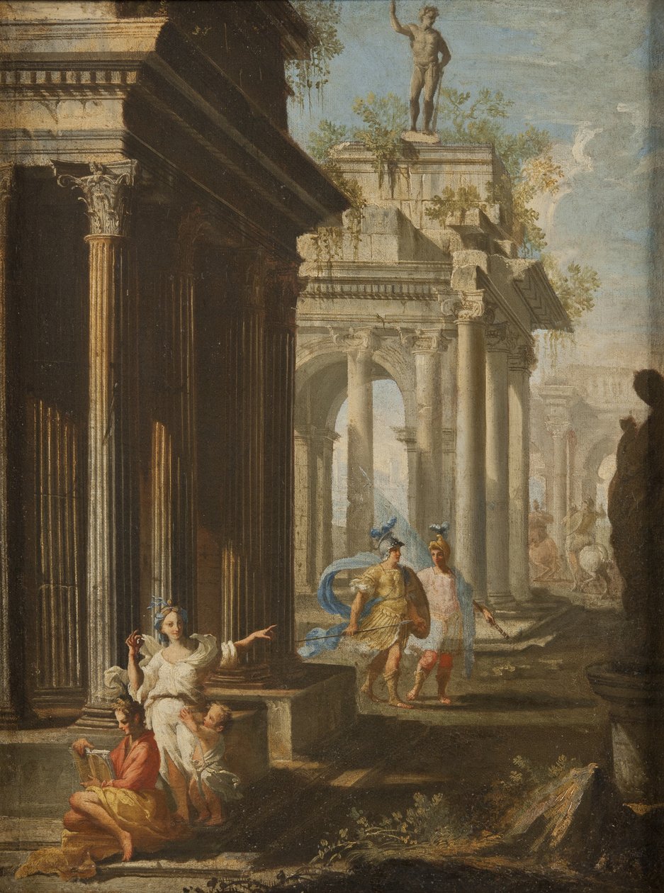 Flickan läser vid det korintiska templet, ca 1710 av Alberto Carlieri