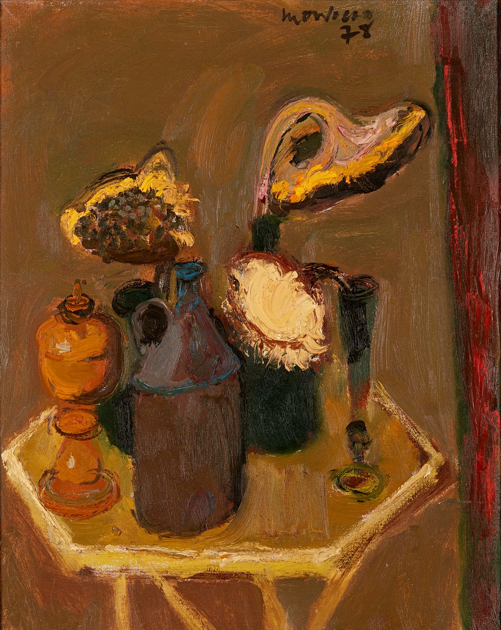 Stilleben med solblommor (olja på duk) av Alberto Morrocco
