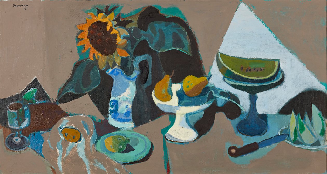 Stilleben med solros (olja på duk) av Alberto Morrocco