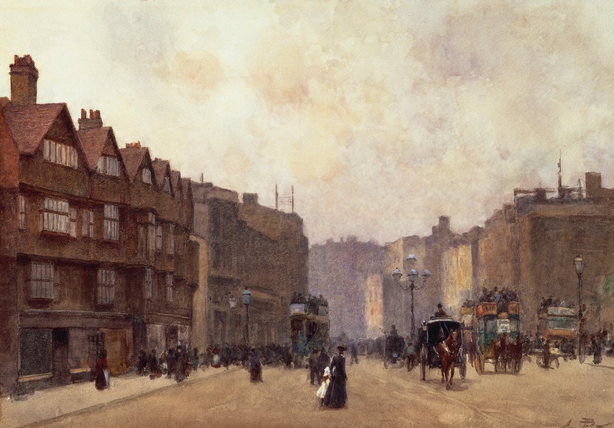 High Holborn, London, av Alberto Pisa (1864-1936), akvarell på papper monterad på kartong, 32 4 x 45 7 cm av Alberto Pisa