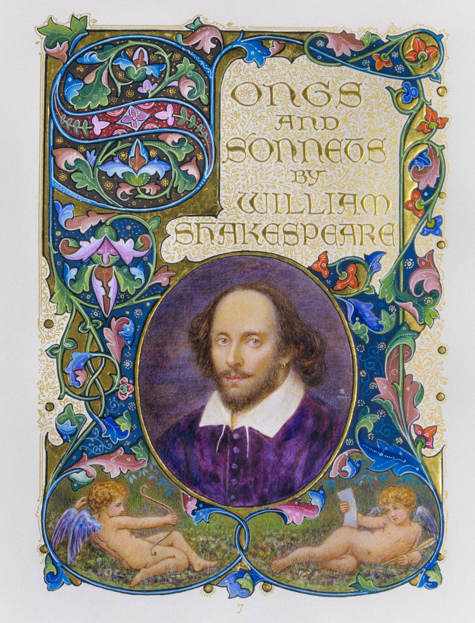 Titelblad med fint porträtt i färg av William Shakespeare av konstnären Alberto Sangorski av Alberto Sangorski