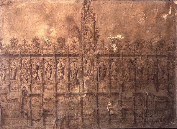 Design för körbåsen (penna & bläck på papper) av Alberto de or Joaquin de(1674 1724) Churriguera