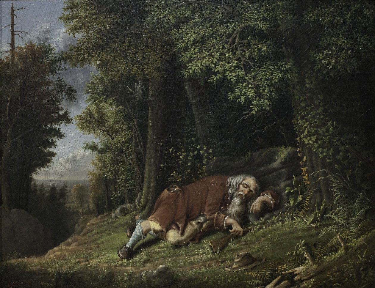 Rip Van Winkle som sover, 1879-80 (olja på canvas) av Albertus D.O Browere