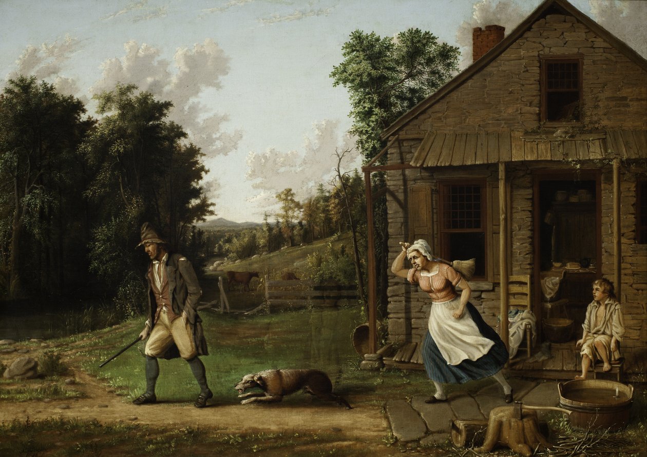 Rip Van Winkle jagas hemifrån av Dame Van Winkle, 1880 av Albertus D.O Browere