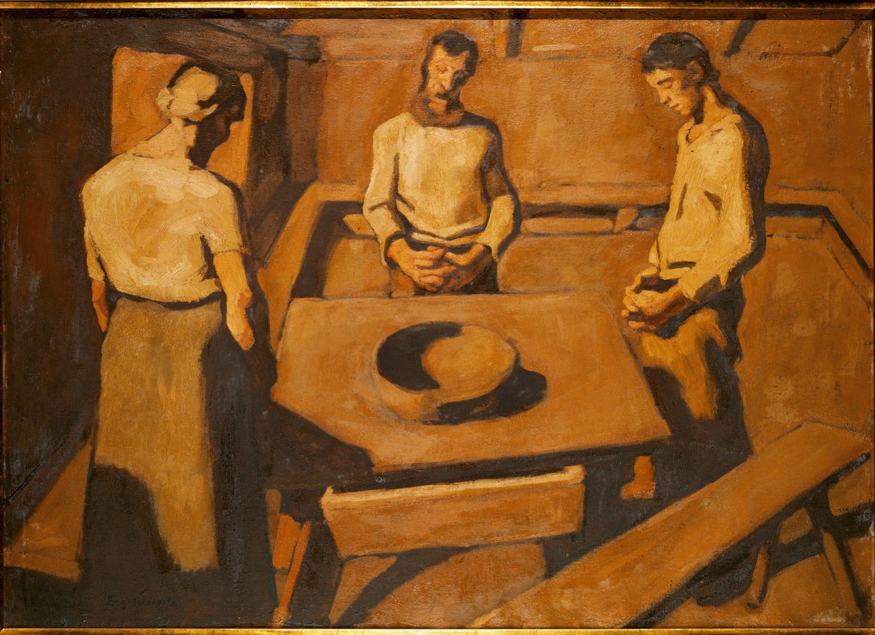 Bönder som ber vid ett bord (flämtande) av Albin Egger-Lienz