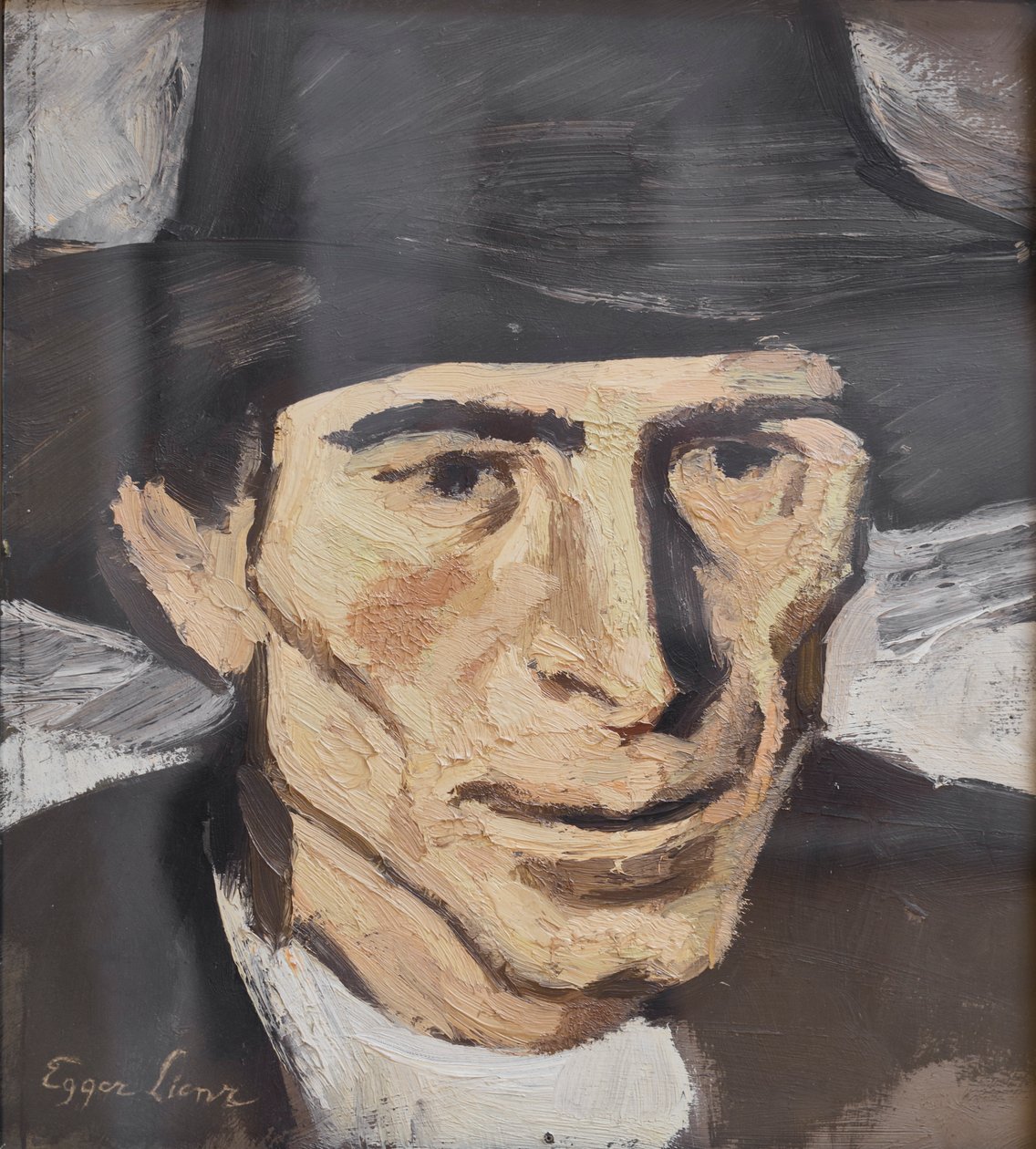 Huvud av en bonde (olja på kartong) av Albin Egger Lienz