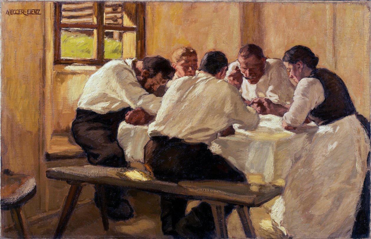 Repas, la soup (version 2) (Lunch (The Soup, Version II) Målning av Albin Egger Lienz (1868-1926), olja på duk av Albin Egger Lienz