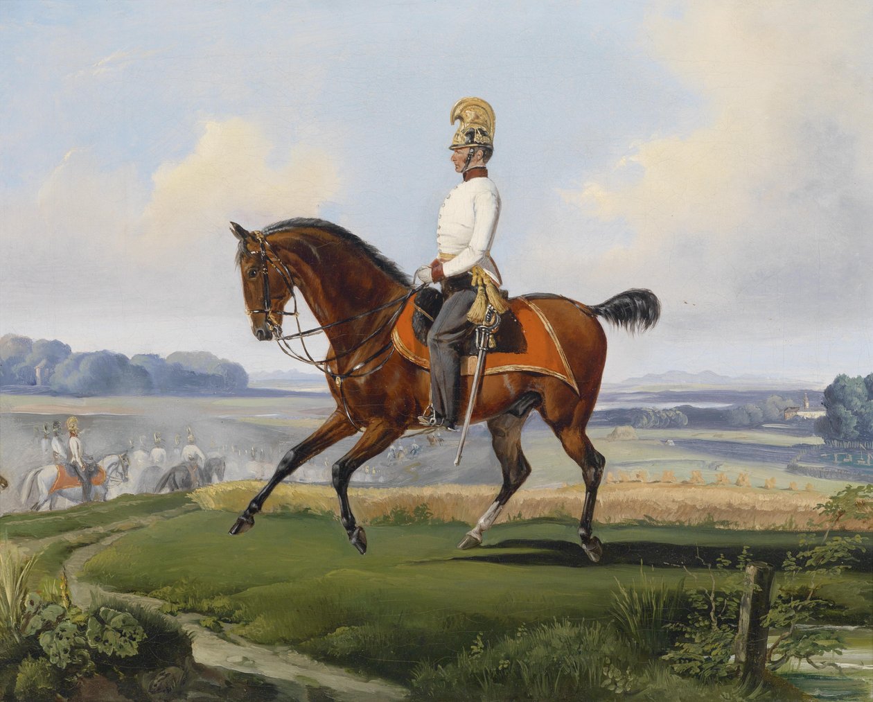 Förstelöjtnant Theodor v. Klein (Zehlendorf 1803-1863 Geltschberg) i uniformen för k. k. Dragons regemente nr 3 på en träningstur av Albrecht Adam
