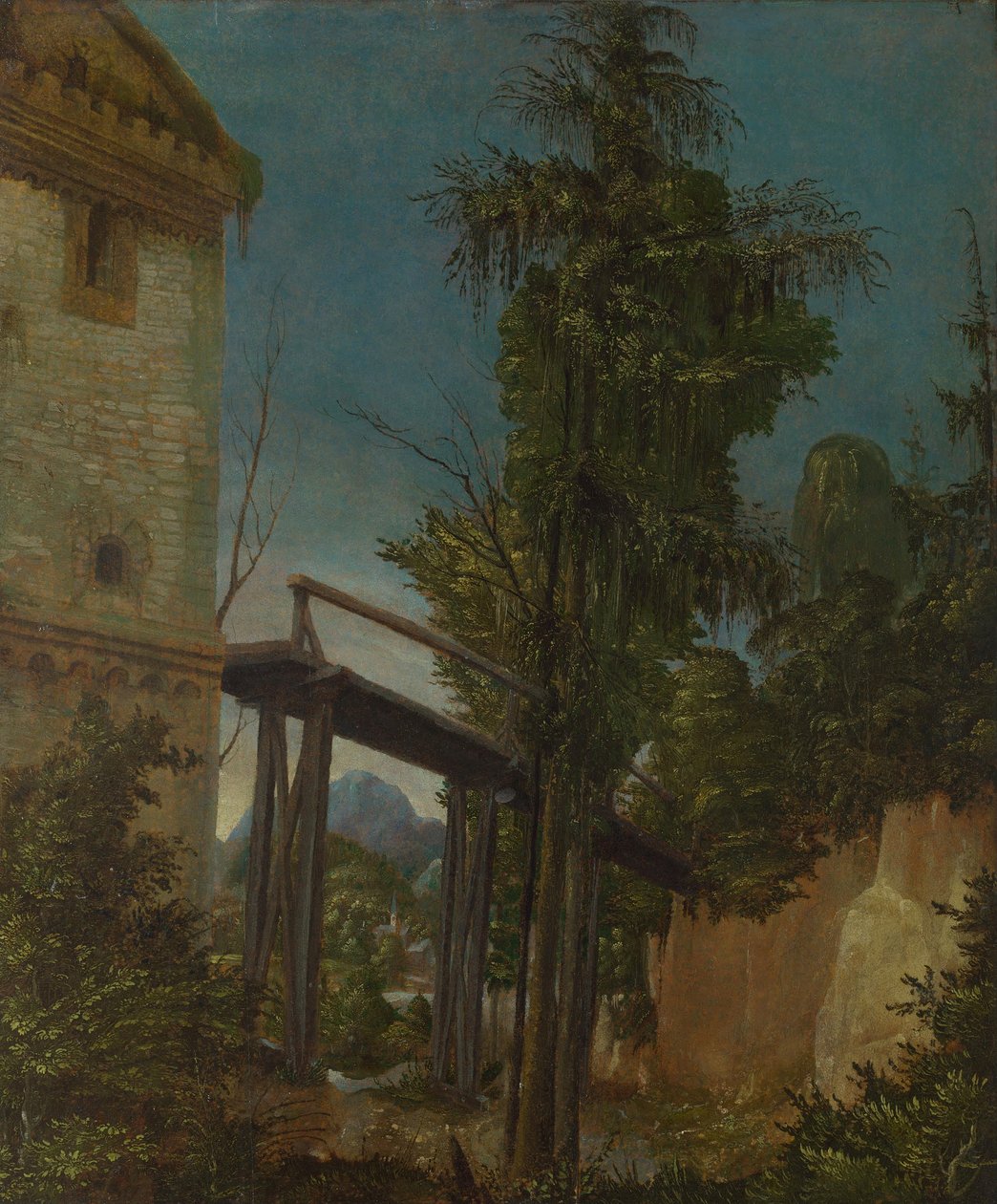 Landskap med en gångbro, c.1518-20 av Albrecht Altdorfer