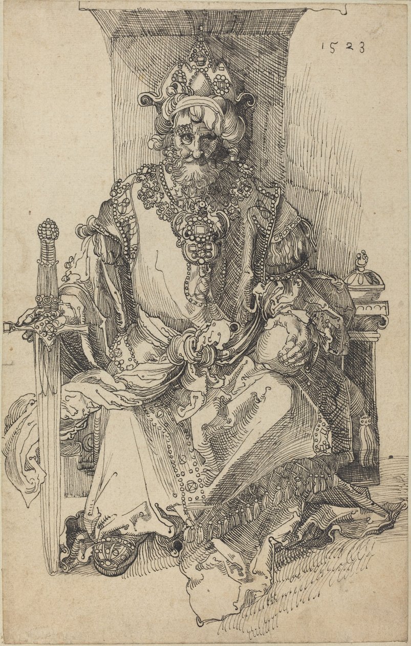 En orientalisk linjal sitter på sin tron av Albrecht Dürer