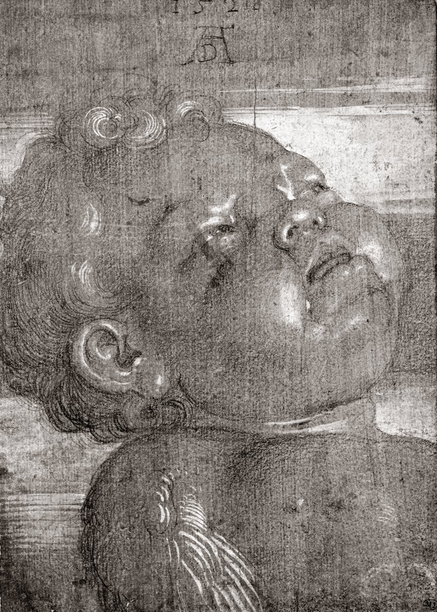 Cherubim Crying, 1521 (grafit och gouache på papper) av Albrecht Dürer