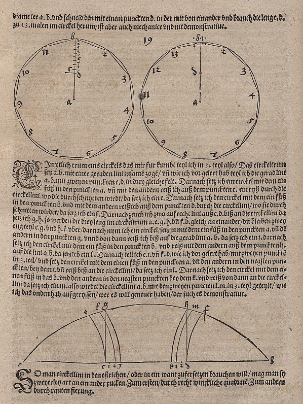 Konstruktion von regulären Elf- und Dreizehnecken Kreisbogendreiteilung  av Albrecht Dürer