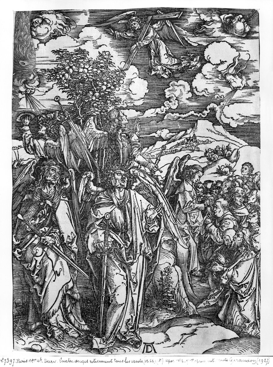 Vaaiga mai le Apocalypse, O Agelu e Toafa o loʻo uuina matagi, lomiga Latina, 1511 swed av Albrecht Dürer