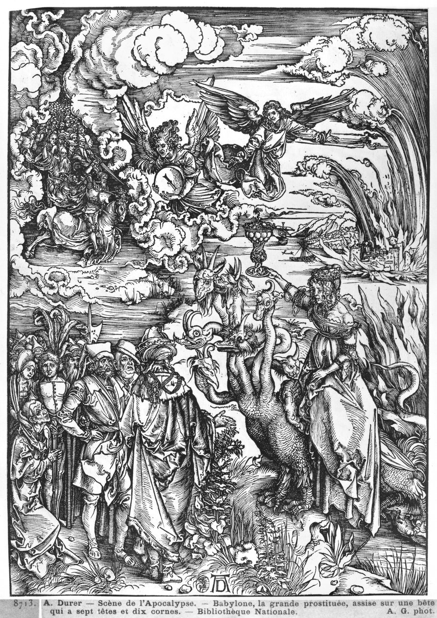 Scen från Apokalypsen, den stora babyloniska horan av Albrecht Dürer