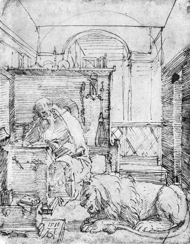 St Jerome in His Study av Albrecht Dürer