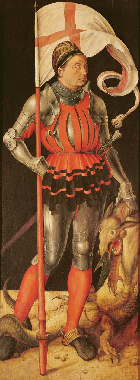Stephan Paumgartner porträtterad som Saint George, vänster panel av Paumgartner altartavla, c.1500 (tempera på panel) (se även 495745) av Albrecht Dürer