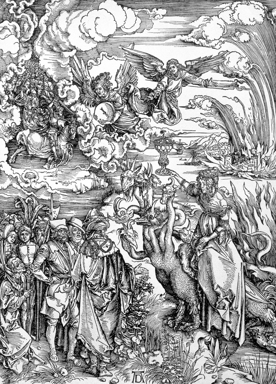 Den babyloniska horan från "Apokalypsen" eller "Johannes den gudomliges uppenbarelser", pub. 1498 av Albrecht Dürer