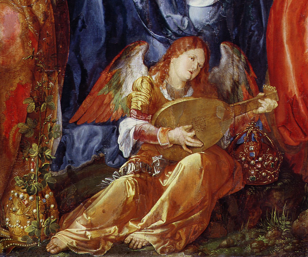Rosenkransarnas fest, detalj av änglamusikern, 1506 (detalj av 157023) av Albrecht Dürer