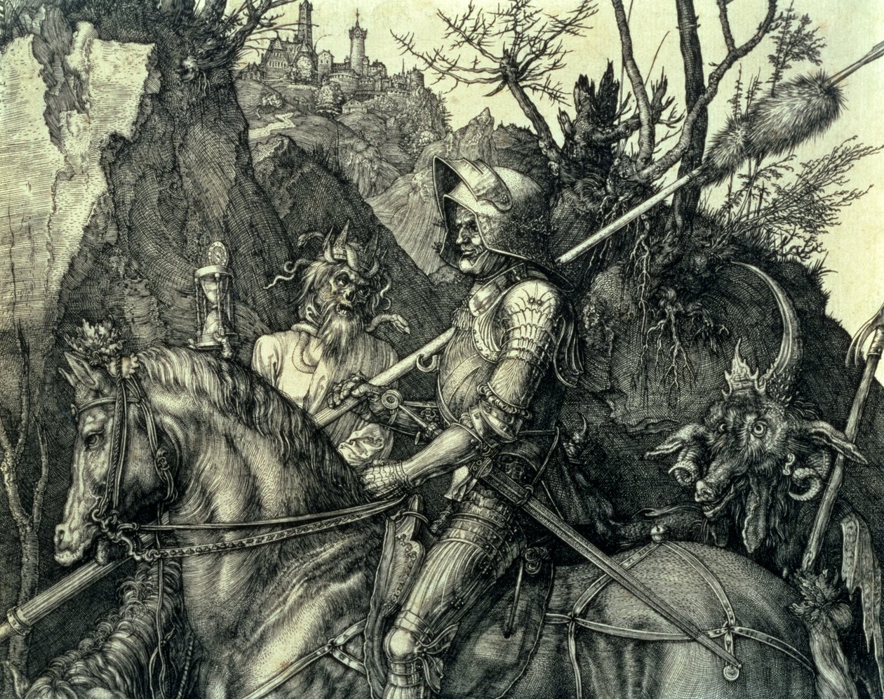 The Knight, Death and the Devil, 1513-14, faʻamatalaga auiliili av Albrecht Dürer