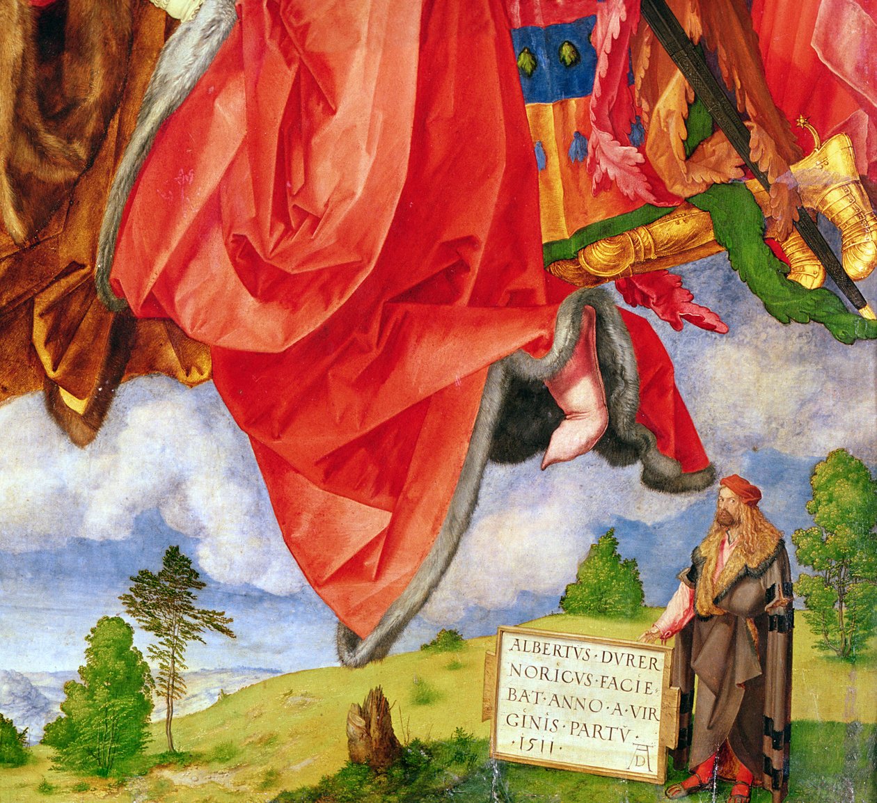 Landauer altartavla, alla helgons dag, detalj som visar självporträtt, 1511 (detalj av 68677) av Albrecht Dürer