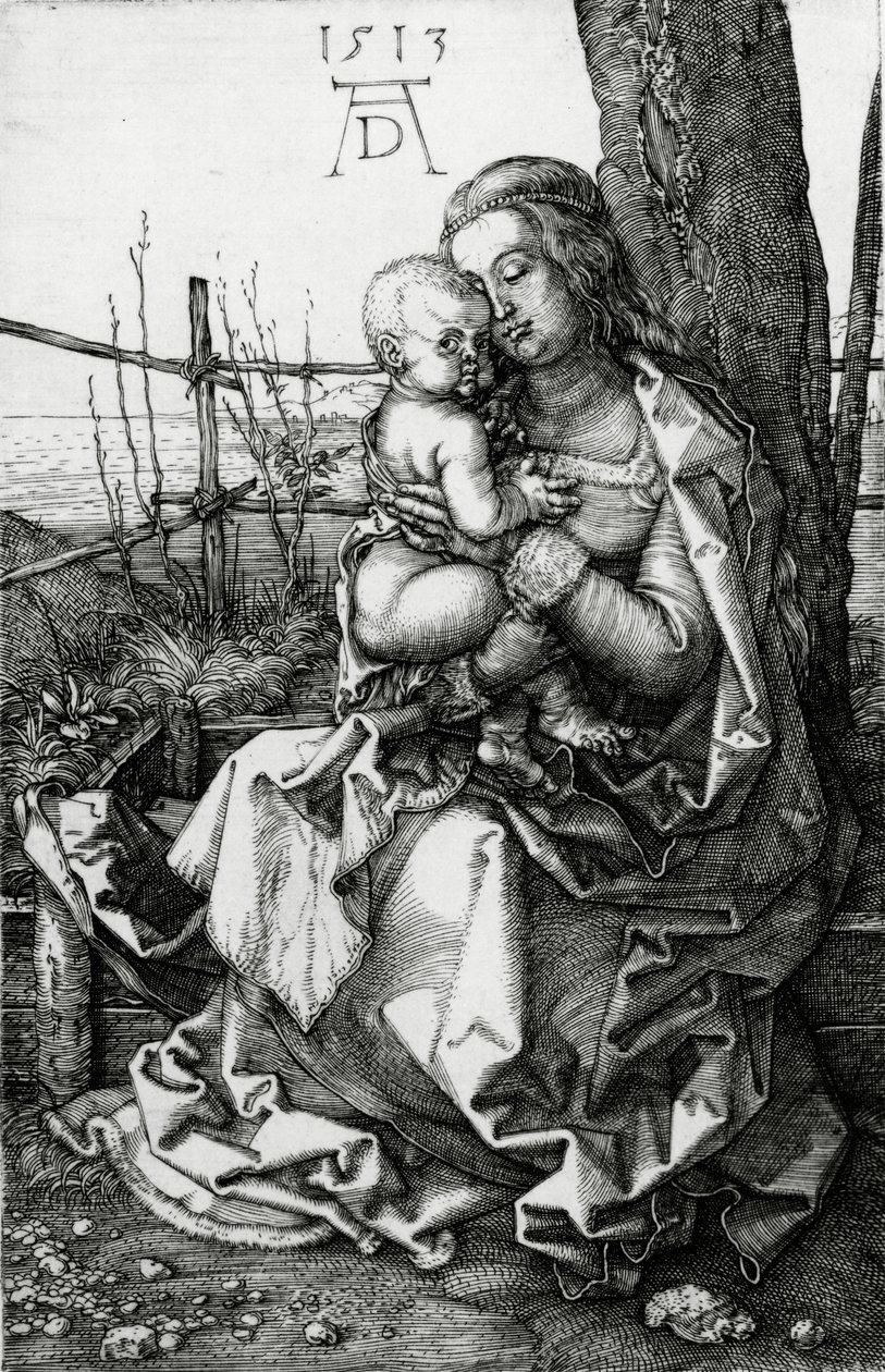 Jungfrun och barnet sittande under ett träd, 1513 av Albrecht Dürer