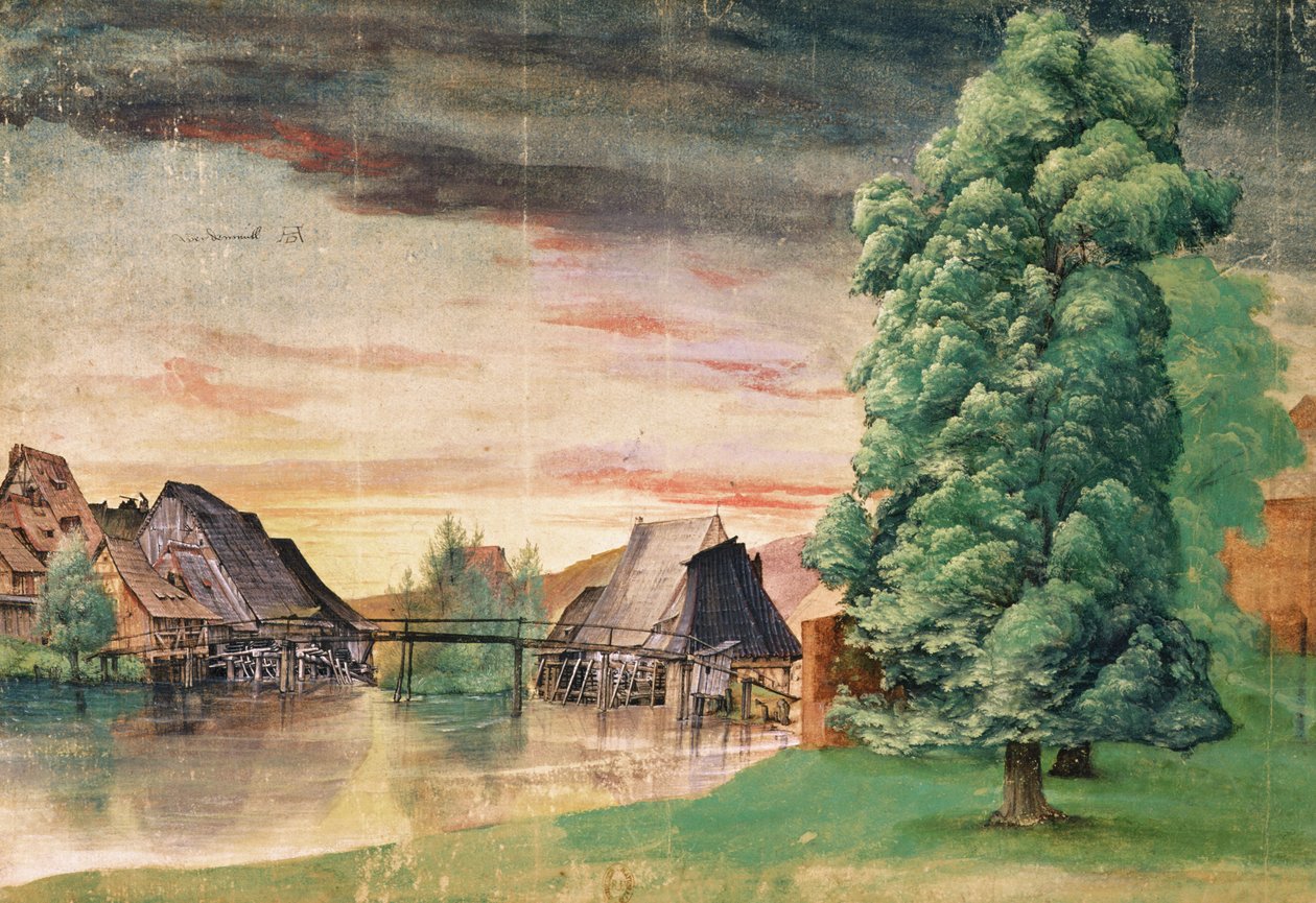 Vattenkvarnen, 1495-97 (penna och bläck, gouache och wc på papper) av Albrecht Dürer