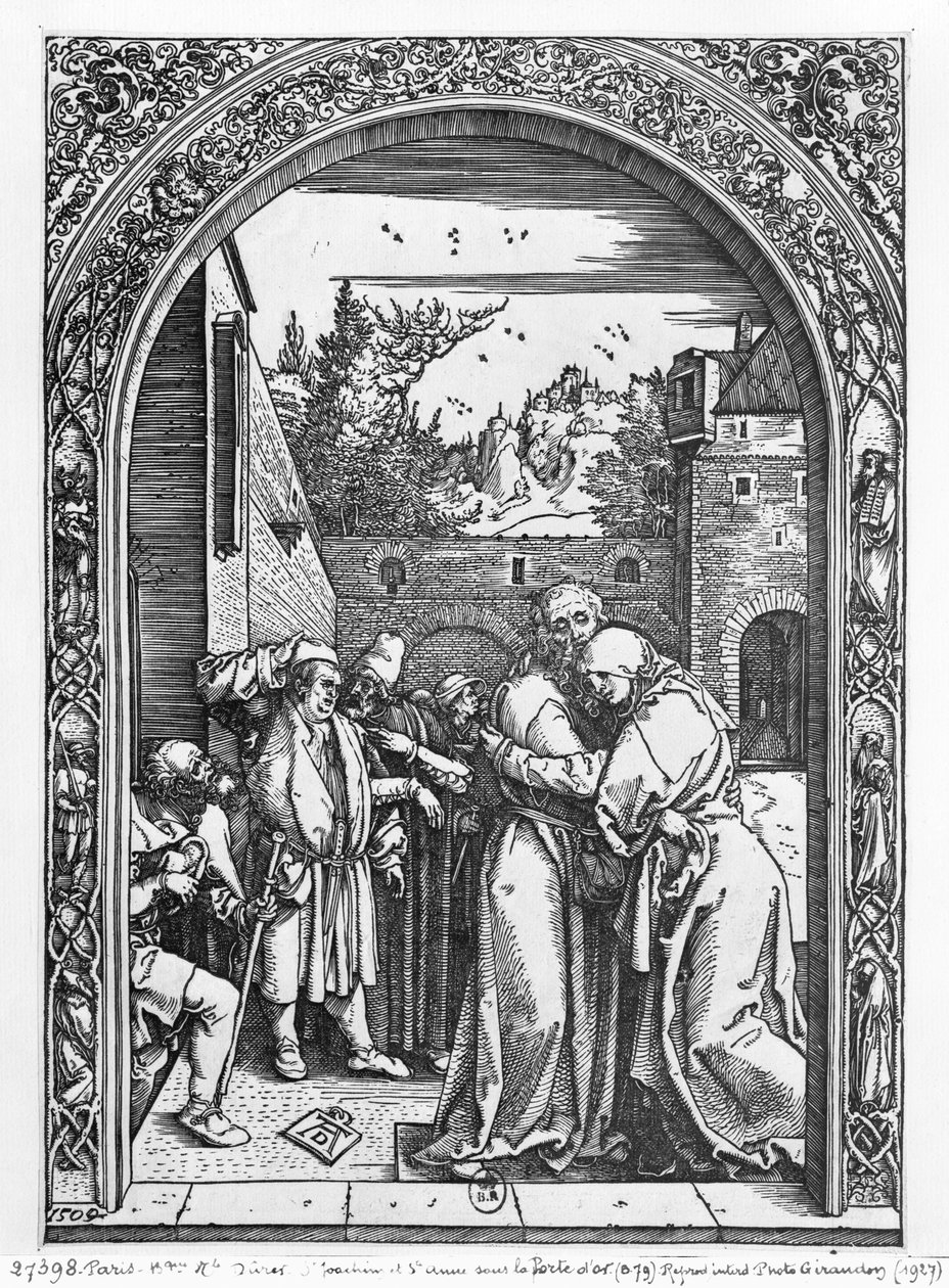 Mötet mellan St. Anne och St. Joachim vid Golden Gate, från serien "Life of the Virgin", 1504 av Albrecht Dürer