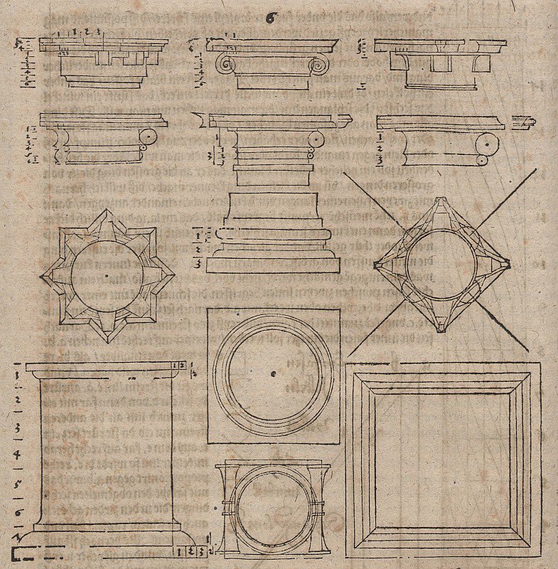 Verschiedene Säulenbasen und -kapitelle av Albrecht Dürer