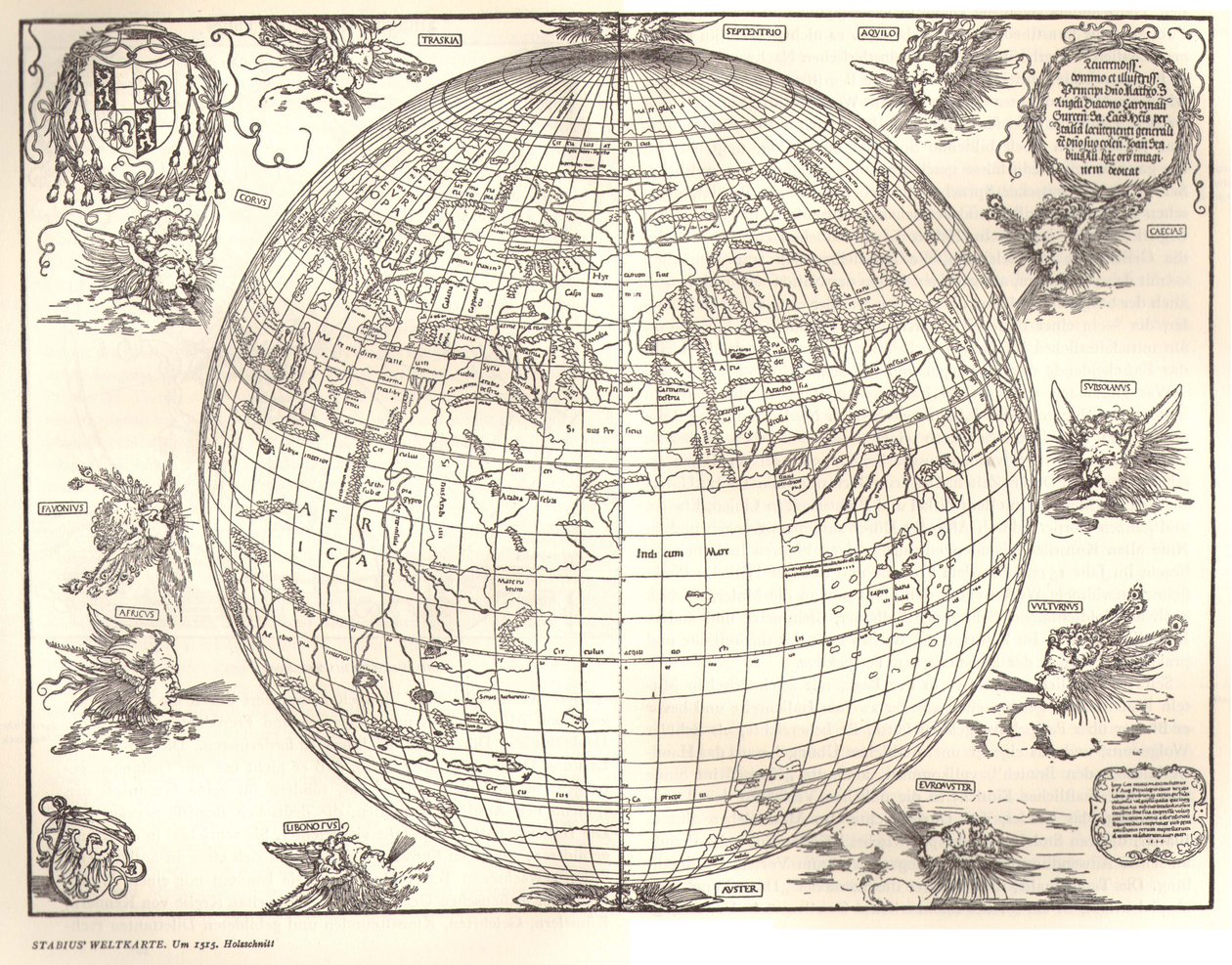 detta är förmodligen den tidigaste perspektivrepresentationen av jorden som en jordklot av Albrecht Dürer Johannes Stabius
