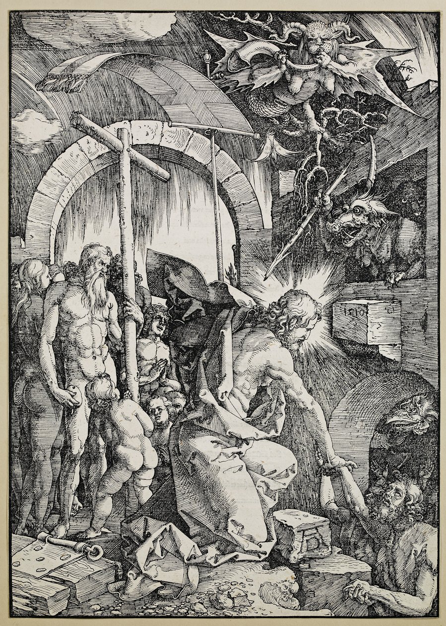 Kristus i limbo, 1510 (baksida: träsnitt)
Verso: bokstäver) av Albrecht Dürer