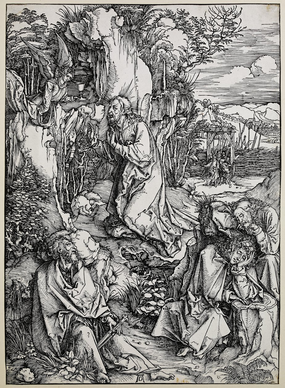 Kristus på olivberget, 149699 (träsnitt med några gamla reparationer i bläck) av Albrecht Dürer