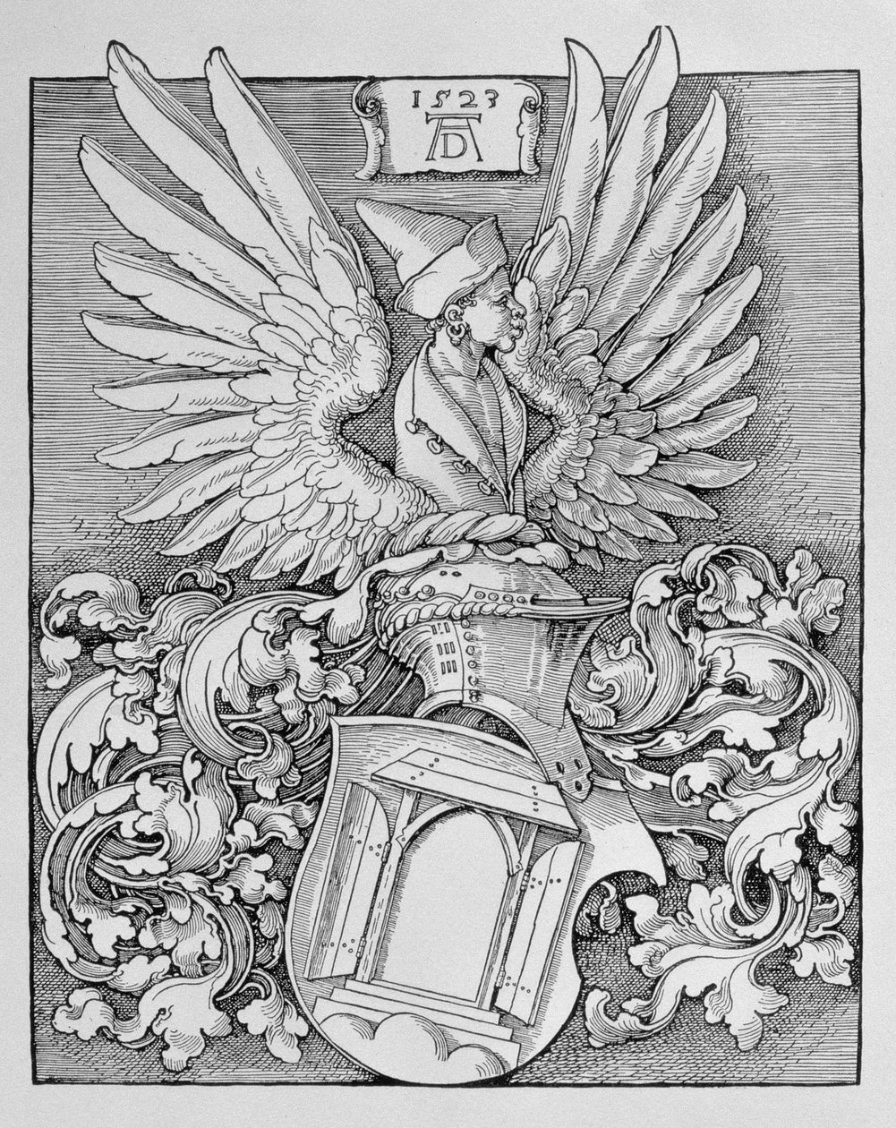 Vapensköld av familjen Durer, med konstnärens monogram och utrymme för en inskription, 1523 av Albrecht Dürer