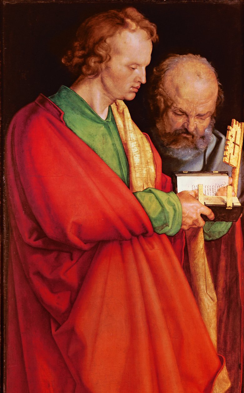 St. John med St. Peter, 1526 olja på paneldetalj av 170205 av Albrecht Dürer