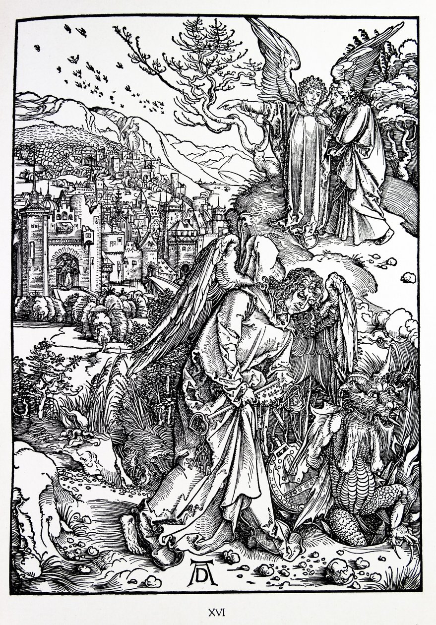Johannes uppenbarelse: 15. Ängeln med nyckeln till den bottenlösa gropen av Albrecht Dürer