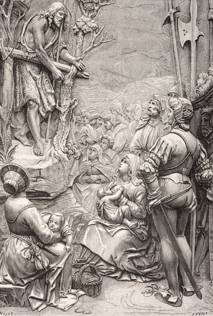 Johannes Döparen predikar i öknen (gravyr) av Albrecht (after) Durer or Duerer