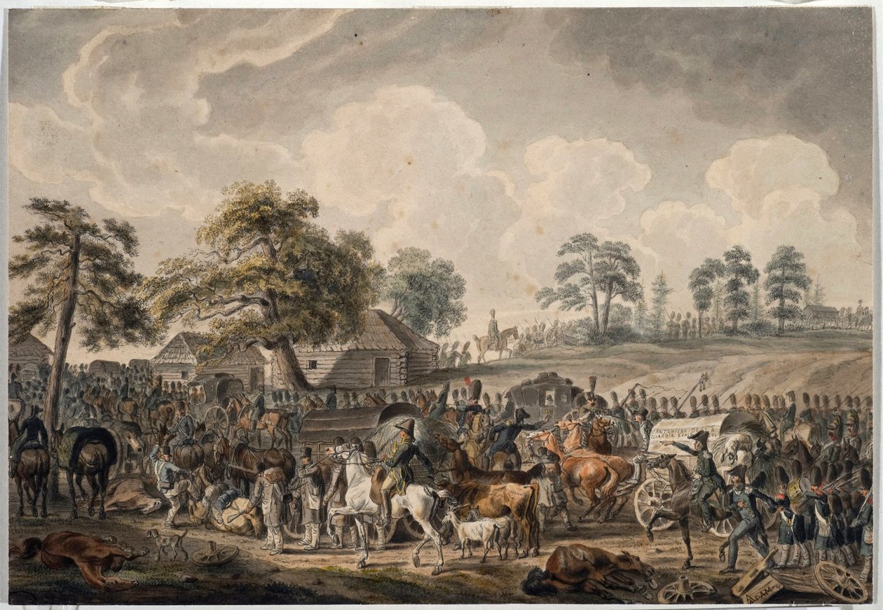 La Grande Armee korsade Daugavafloden (eller västra Dvina) den 24 juli 1812 (den franska armén korsade Daugavafloden den 24 juli av Albrecht Adam