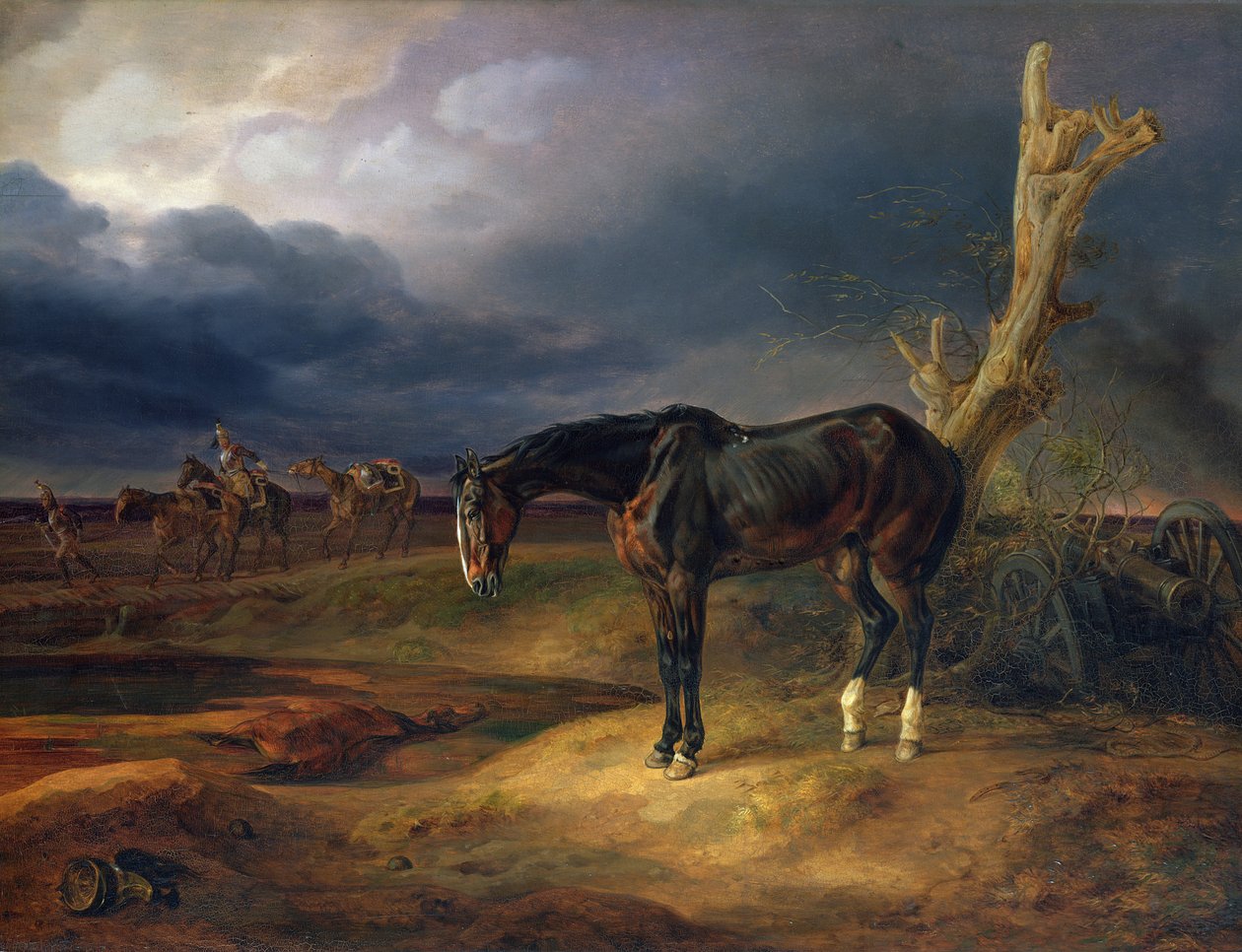 Ägarlös häst på slagfältet vid Moshaisk 1812 av Albrecht Adam