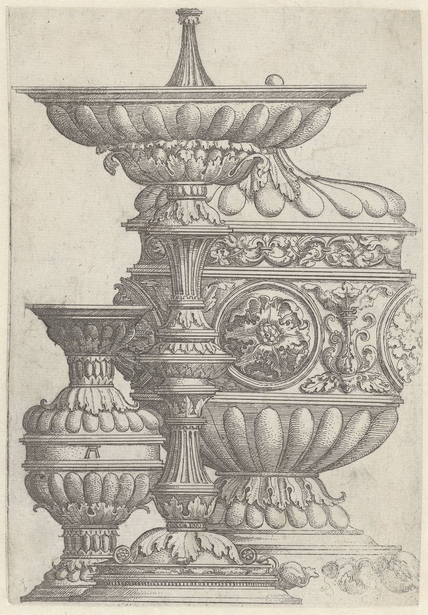 Tre dekorerade bägare Vaser, kannor och bägare (serietitel) av Albrecht Altdorfer