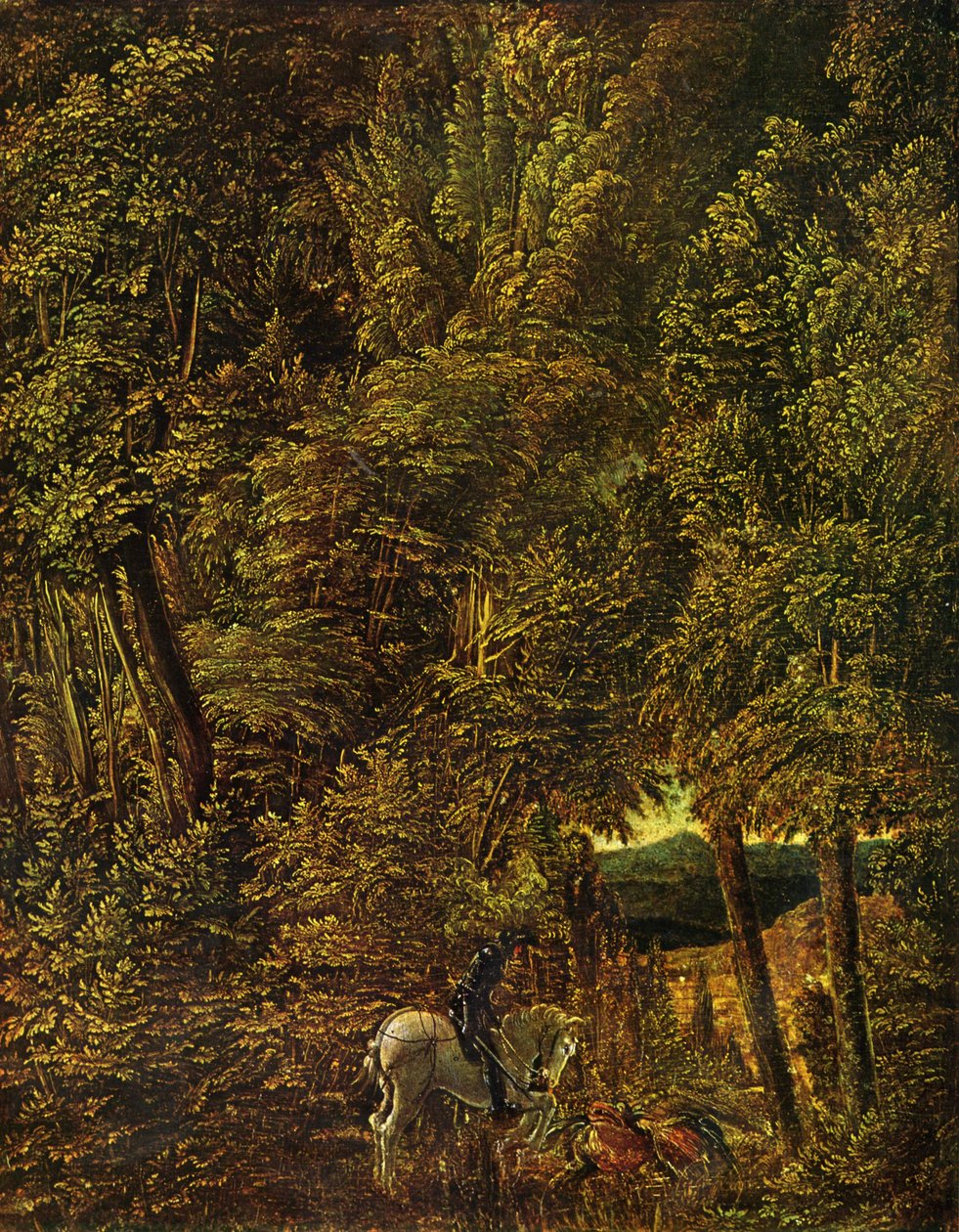 Tyska: Drachenkampf des hl. Georg Landskap av skog med Sankt Georg som kämpar mot draken av Albrecht Altdorfer