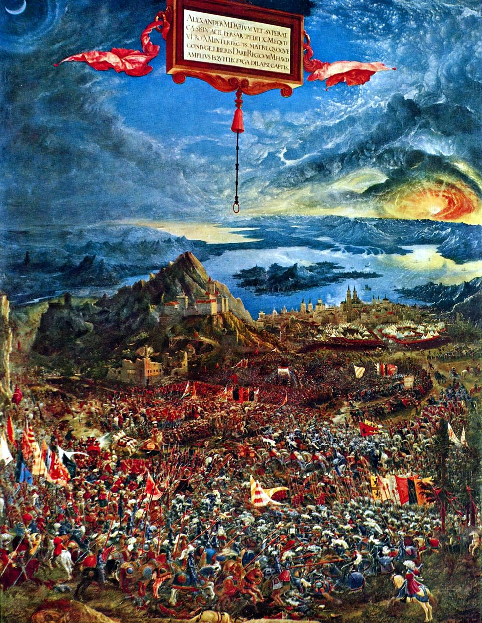 Tyska: Historienzyklus: Alexanderschlacht (Schlacht bei Issus) Slaget om Alexander vid Issus av Albrecht Altdorfer