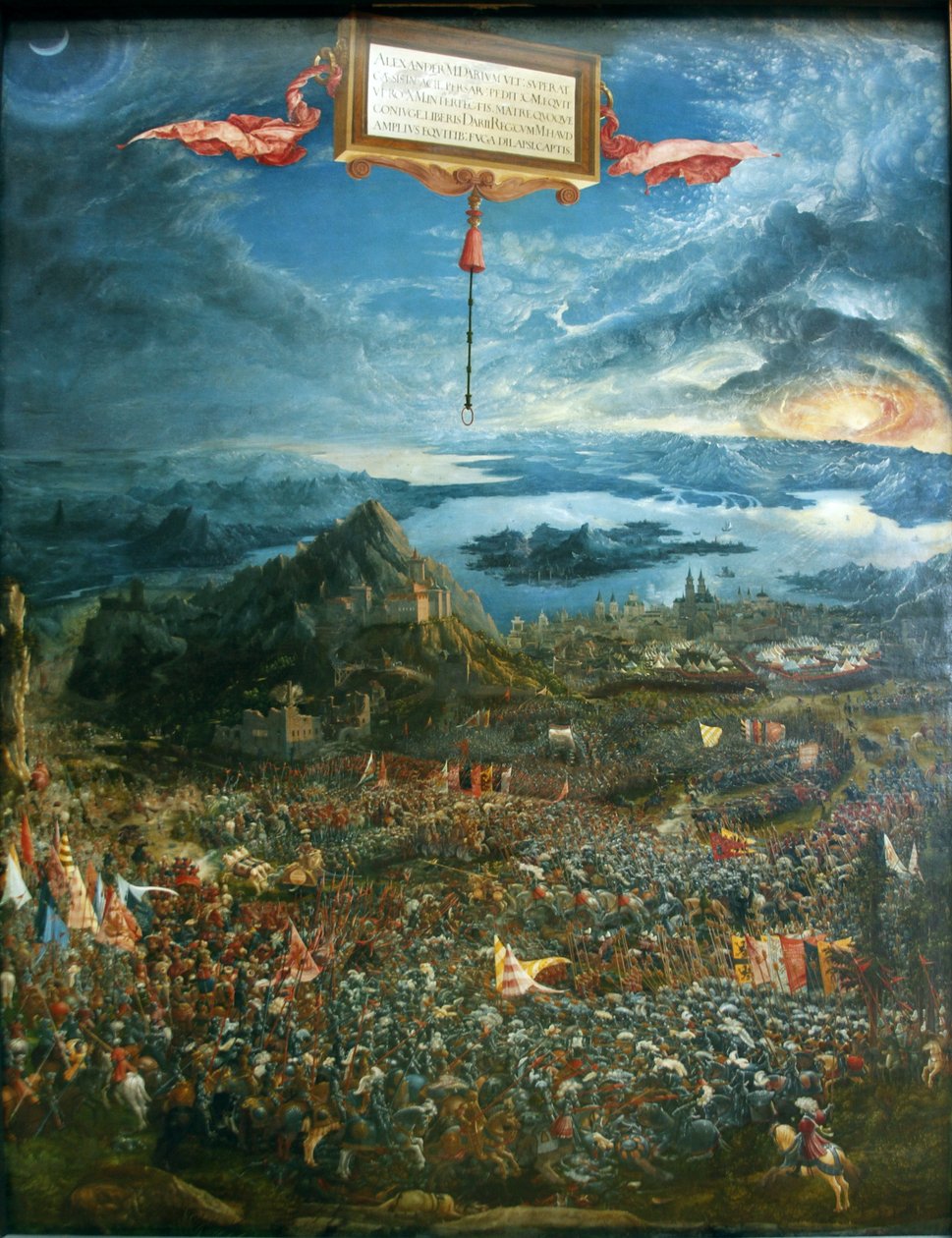 Tyska: Historienzyklus: Alexanderschlacht (Schlacht bei Issus) Slaget om Alexander vid Issus av Albrecht Altdorfer